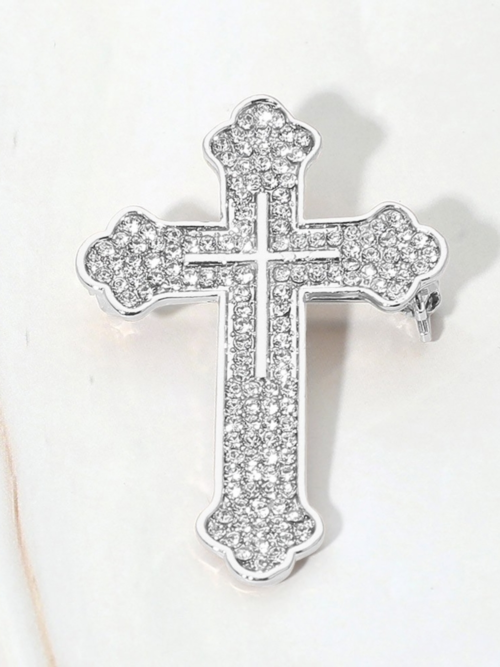 Silver Cross Brooch Rhinestone Crystal Pin Stone Gothic Bling Accessory